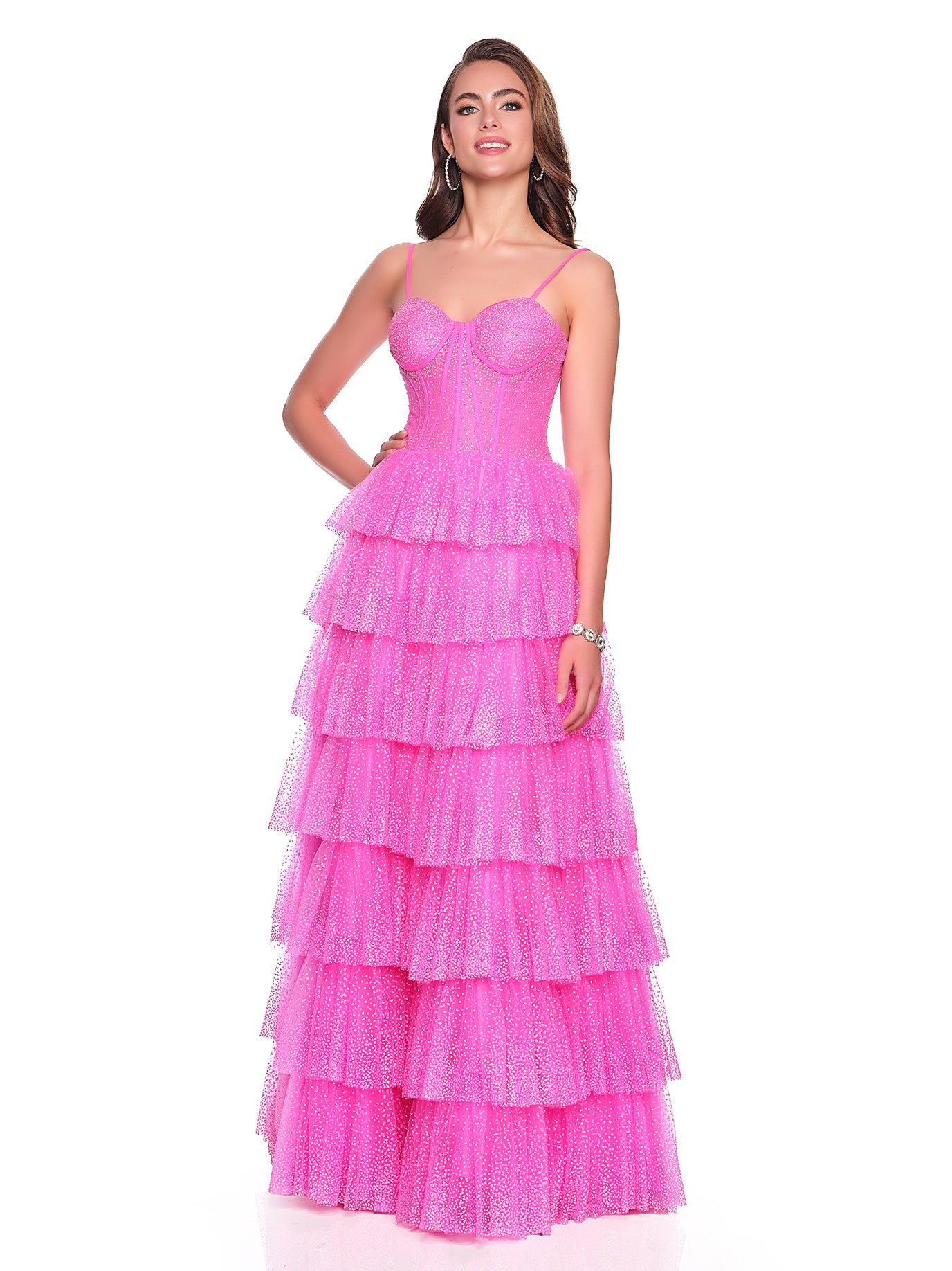 TIERED TULLE GOWN WITH SPARKLE ACCENTS