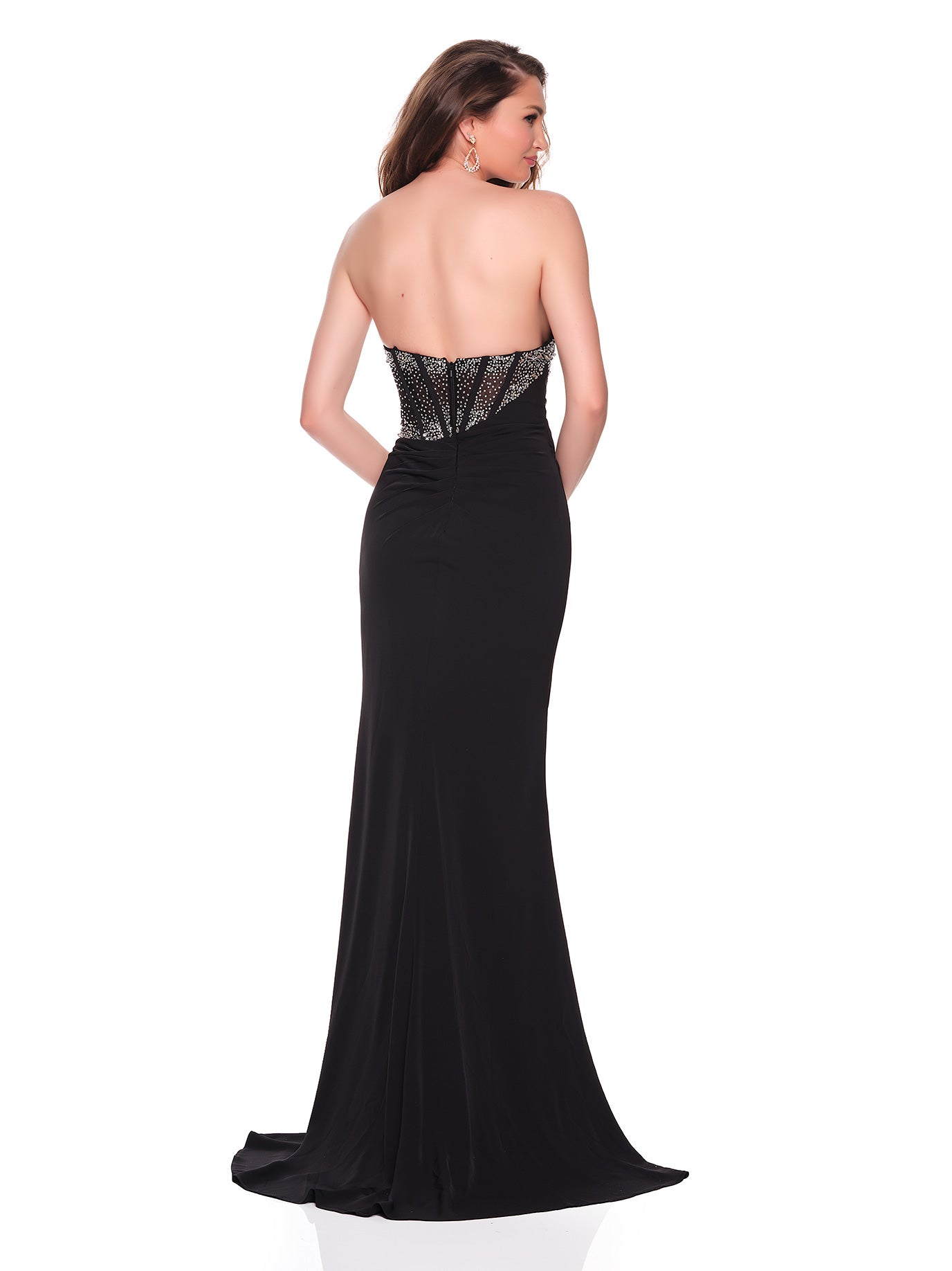 STRAPLESS CAT EYE STONE ACCENTED FITTED GOWN