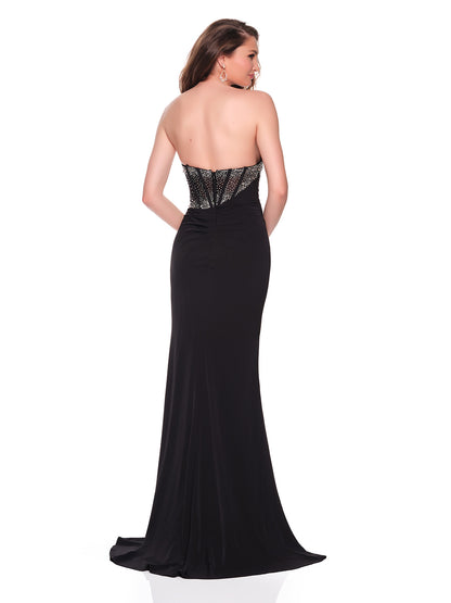STRAPLESS CAT EYE STONE ACCENTED FITTED GOWN