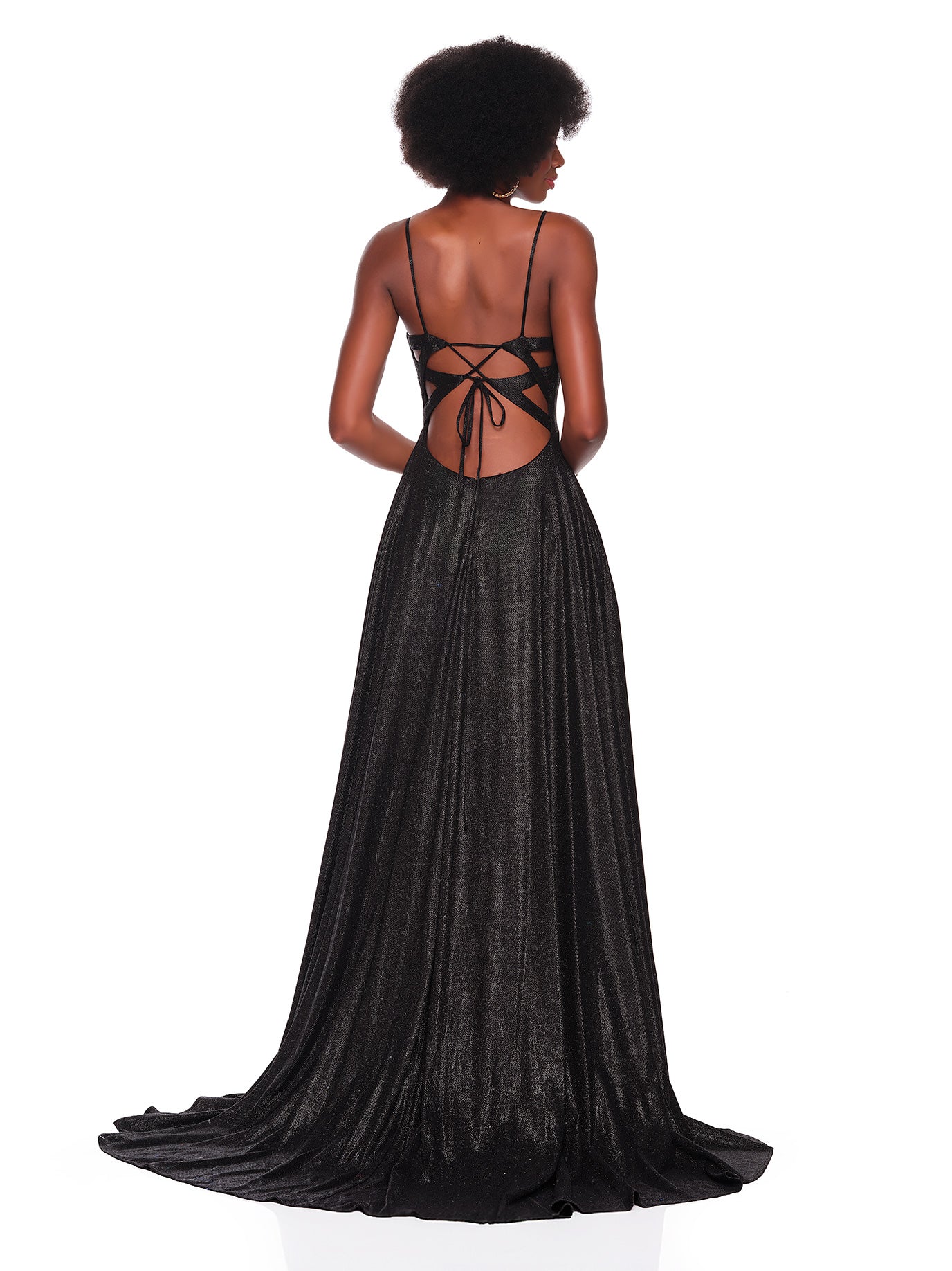 OPEN BACK FLOWY SHIMMER GOWN