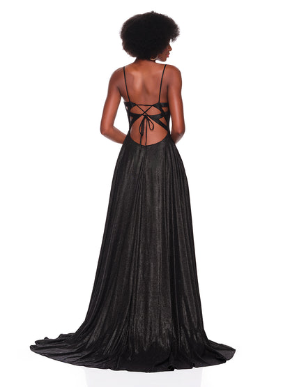 OPEN BACK FLOWY SHIMMER GOWN