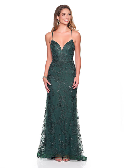 FITTED EMBROIDERED WITH SEQUINS DETAIL GOWN