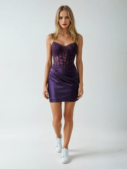 ILLUSION CORSET MINI DRESS WITH DOUBLE STRAP DETAIL