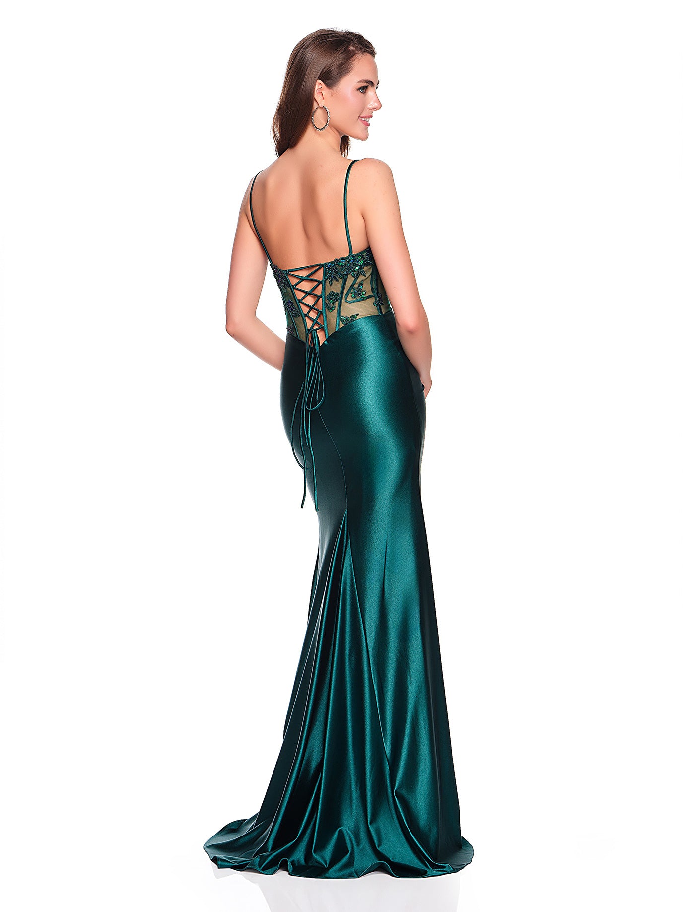 STRETCH SATIN JERSEY GOWN WITH COWL NECKLINE AND CORSET ILLUSION BODICE
