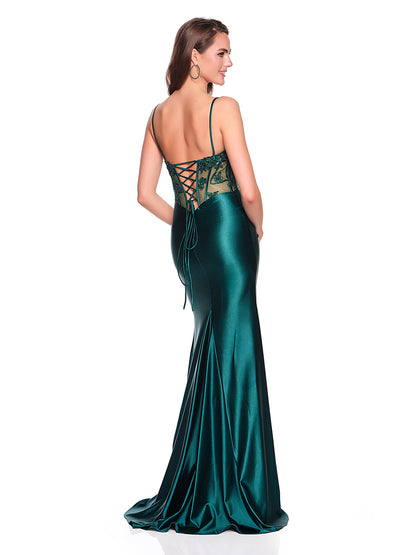 STRETCH SATIN JERSEY GOWN WITH COWL NECKLINE AND CORSET ILLUSION BODICE