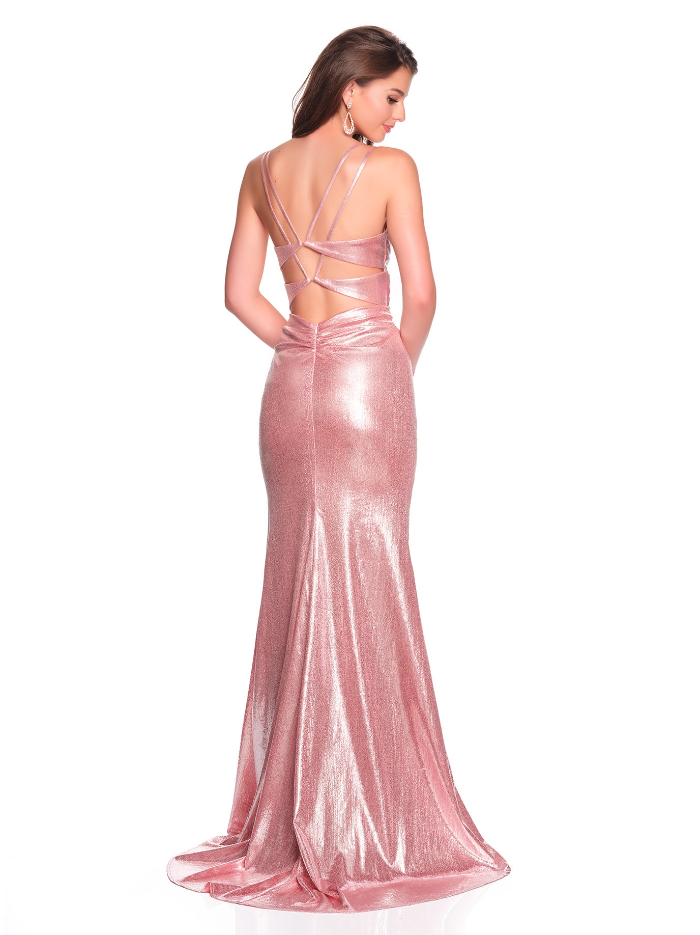 OPEN BACK CUTOUT FOIL DRESS