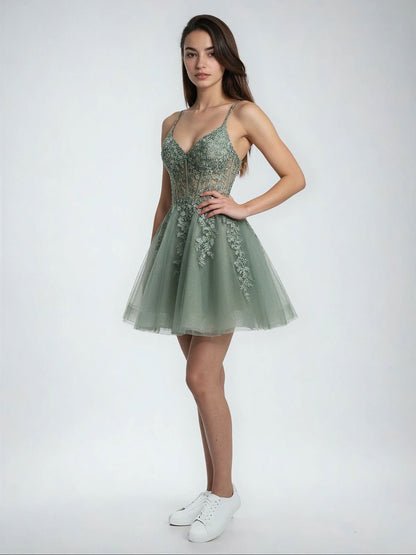 A-LINE TULLE DRESS WITH EMBROIDERED CORSET BODICE