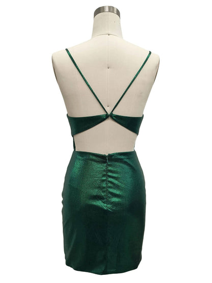 RUCHED METALLIC STRAPPY BODYCON DRESS