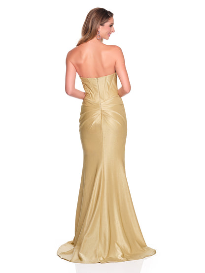 STRAPLESS FITTED SHIMMER DRESS WITH CORSET TOP