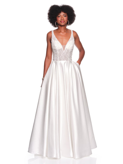 SATIN BALLGOWN BRIDAL GOWN WITH PEARL BEADED BODICE