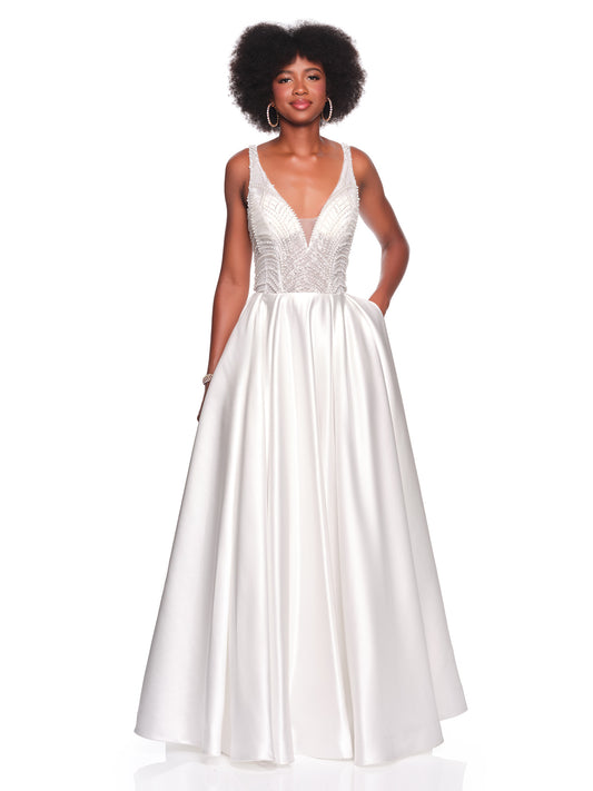 SATIN BALLGOWN BRIDAL GOWN WITH PEARL BEADED BODICE