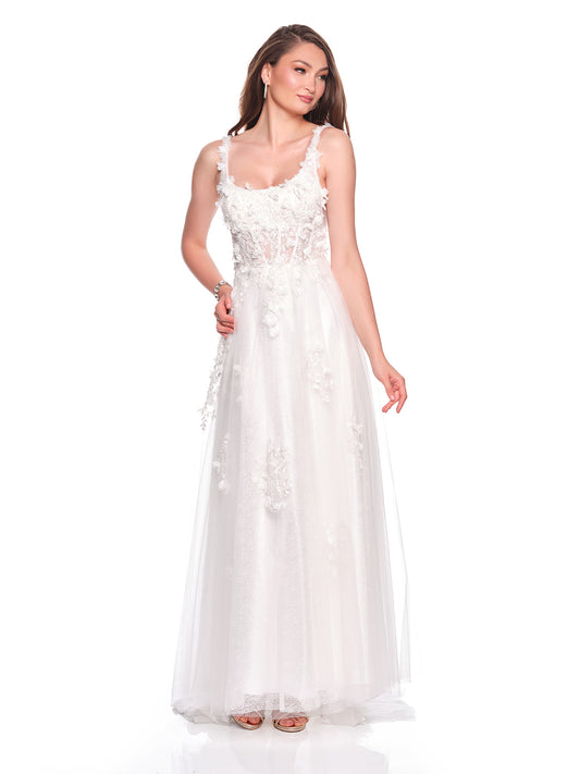 A-LINE TULLE OVER LACE BRIDAL GOWN WITH 3-D MOTIF DETAIL