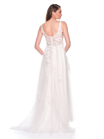 A-LINE TULLE OVER LACE BRIDAL GOWN WITH 3-D MOTIF DETAIL