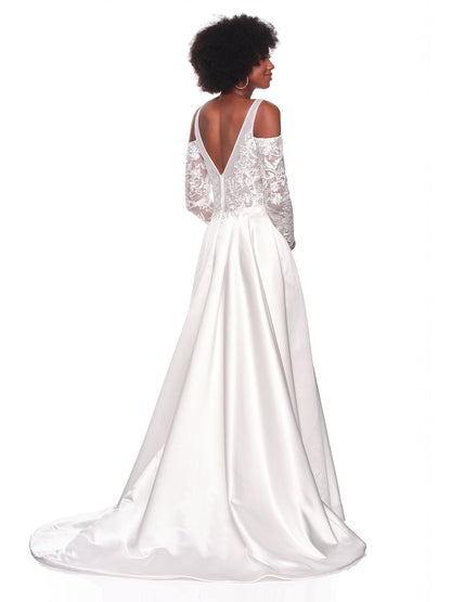 SATIN COLD SHOULDER LONG SLEEVE BRIDAL GOWN