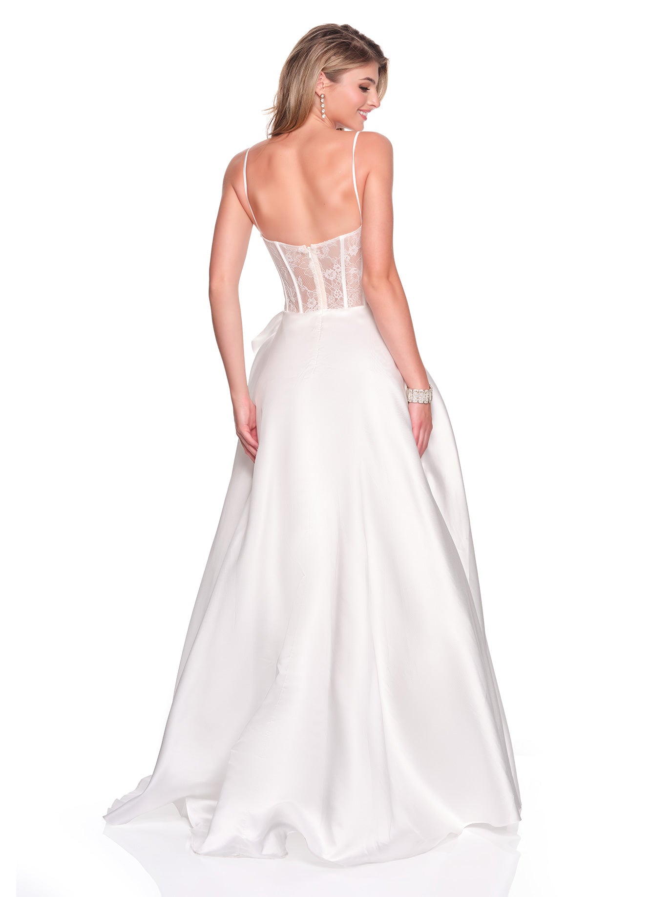 ILLUSION CORSET BRIDAL GOWN WITH LARGE 3-D FLOWER DETAIL