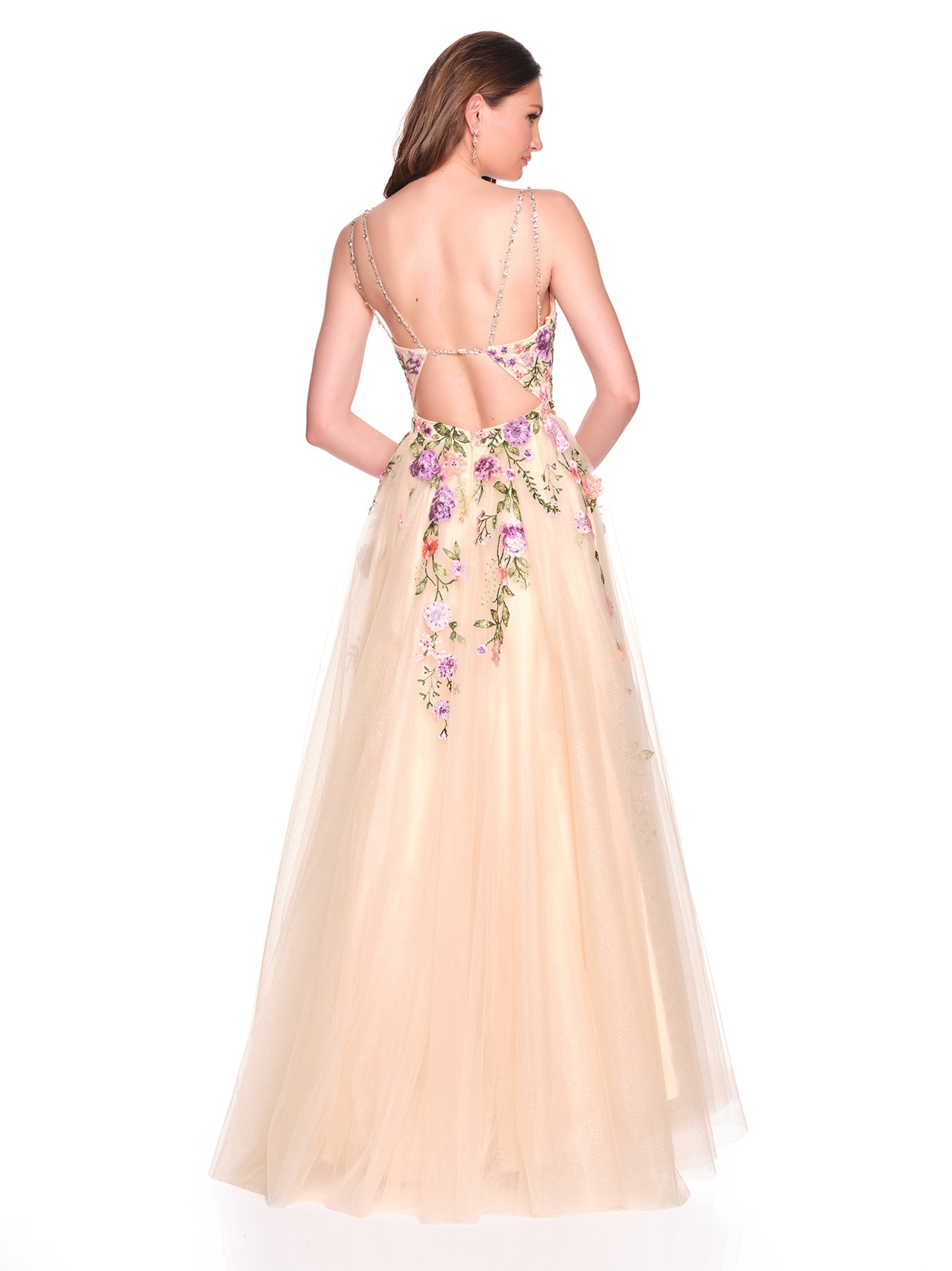 TULLE BALLGOWN WITH EMBROIDERED FLORAL DETAIL