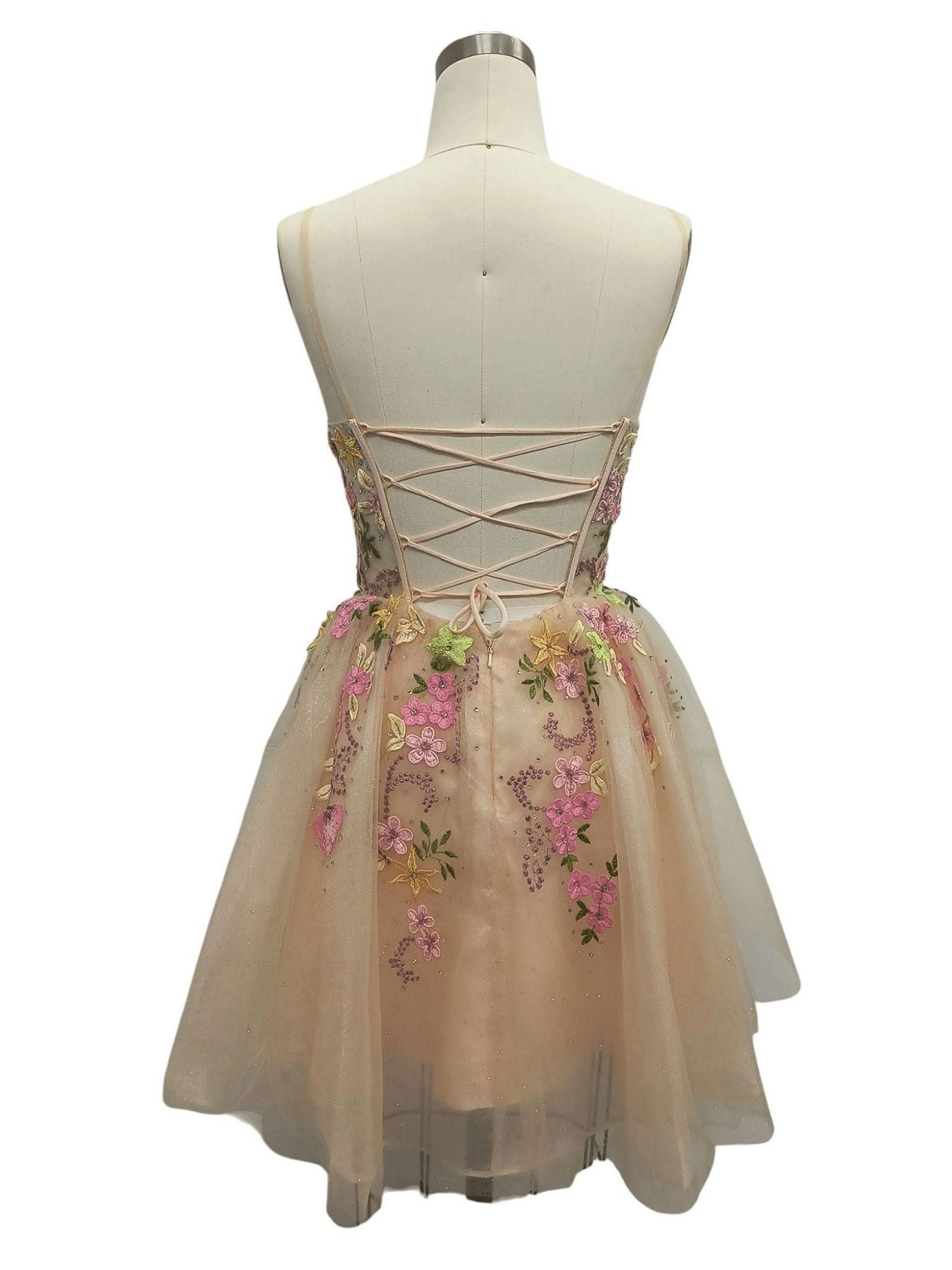 SPAGHETTI STRAP ALINE EMBROIDERED TULLE DRESS