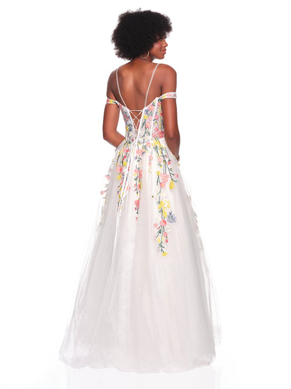 COLD SHOULDER FLORAL EMBROIDERED BALL GOWN