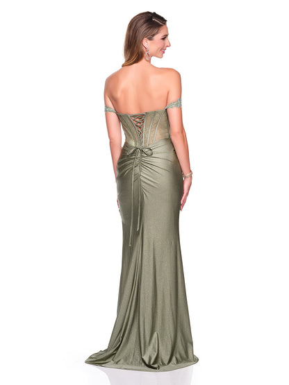 OFF THE SHOULDER CORSET DRESS WITH APPLIQUE