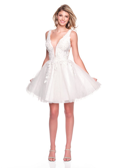 3-D MOTIF A-LINE TULLE DRESS, SHORT VERSION OF DRESS A10288