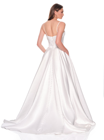 SATIN BRIDAL GOWN WITH CORSET BODICE AND BASQUE WAISTLINE