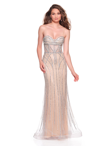 STRAPLESS GOWN WITH GLITTER PATTERN DESIGN