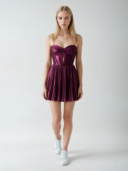 PLEATED METALLIC SWING DRESS