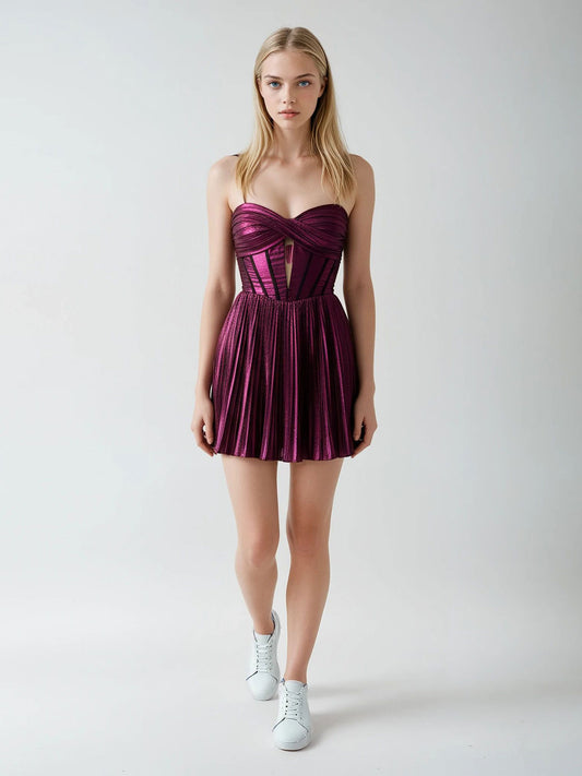 PLEATED METALLIC SWING DRESS
