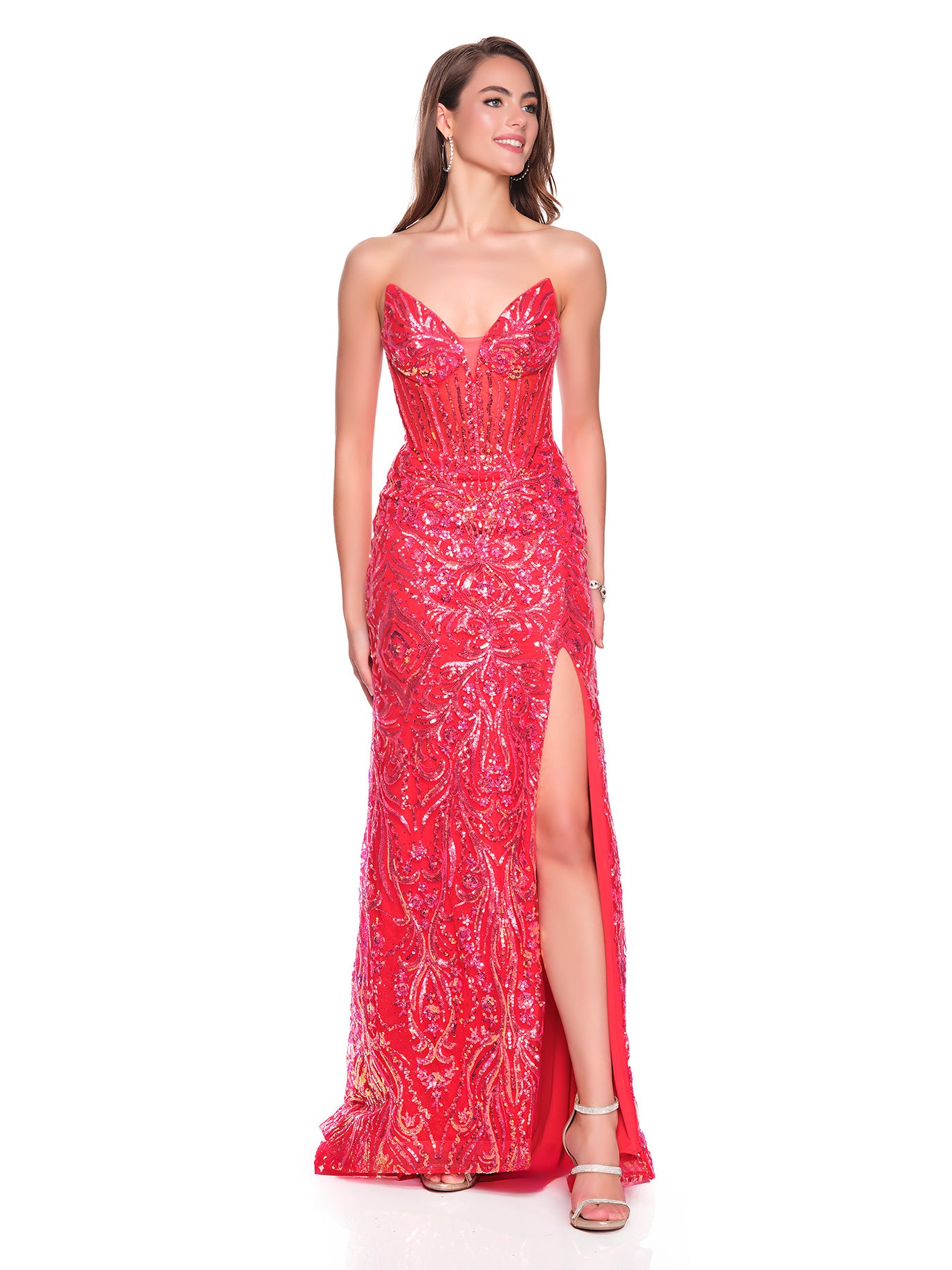POINTY STRAPLESS EMBELLISHED GOWN