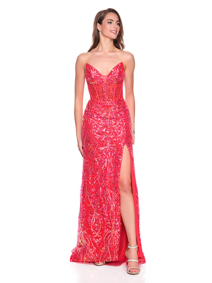 POINTY STRAPLESS EMBELLISHED GOWN