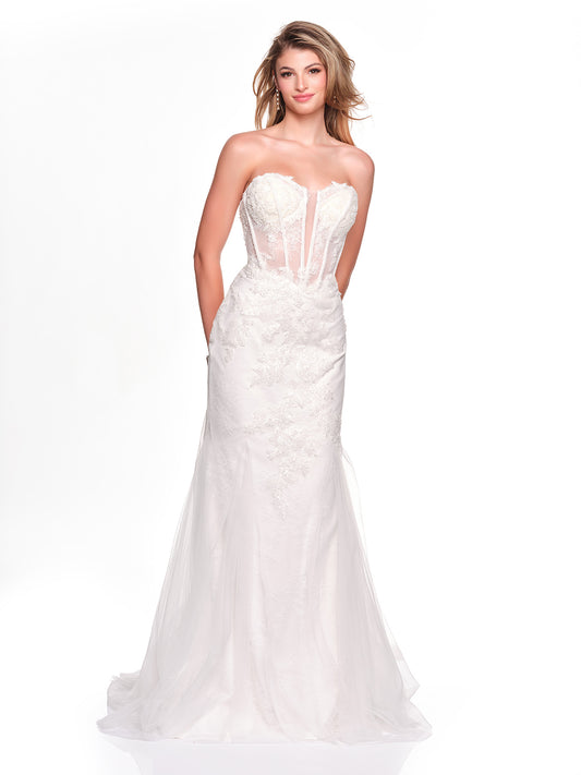 FITTED BEADED CORSET BRIDAL GOWN WITH LACE UP BACK