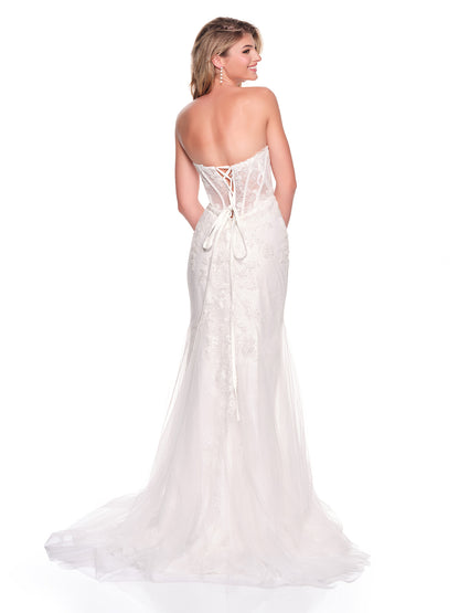FITTED BEADED CORSET BRIDAL GOWN WITH LACE UP BACK