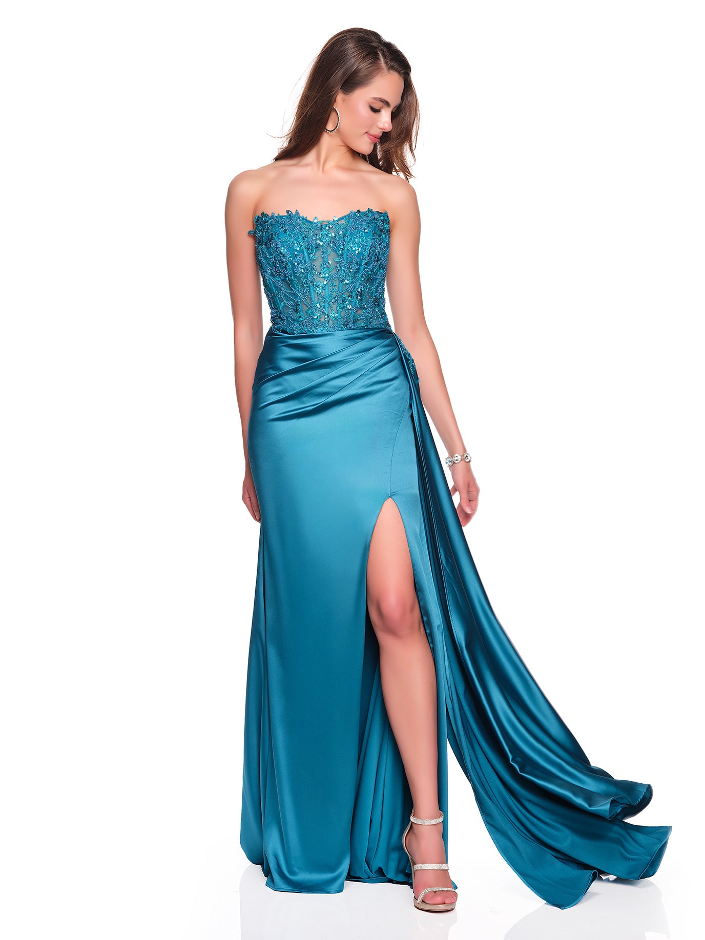 STRAPLESS DRESS WITH BEADED AND SEQUIN BODICE