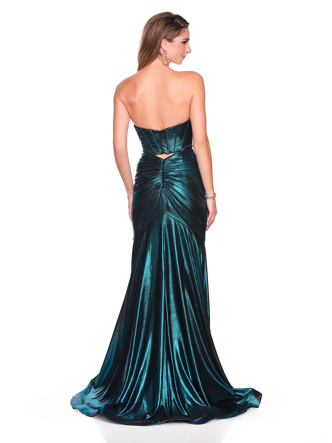 METALLIC CUTOUT DRESS WITH STONE ACCENTS