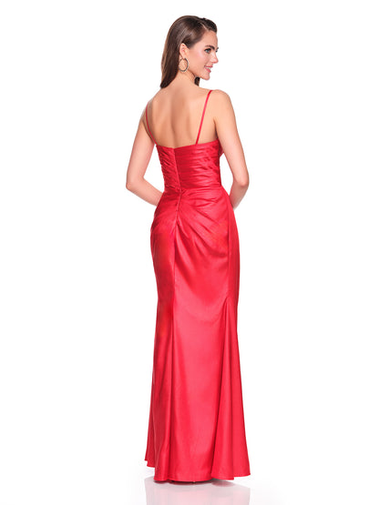 DRAPED FITTED SATIN DRESS