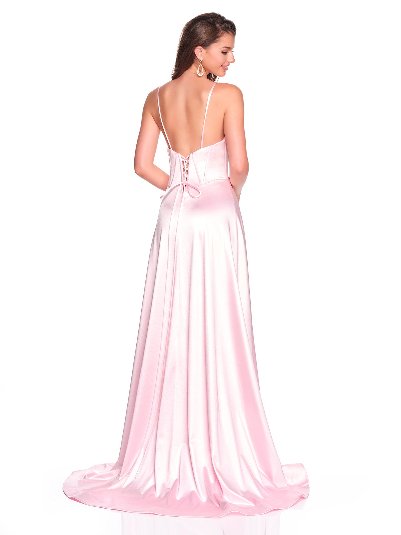 ALINE FLOWY DRESS WITH DEEP V AND LACE UP BACK