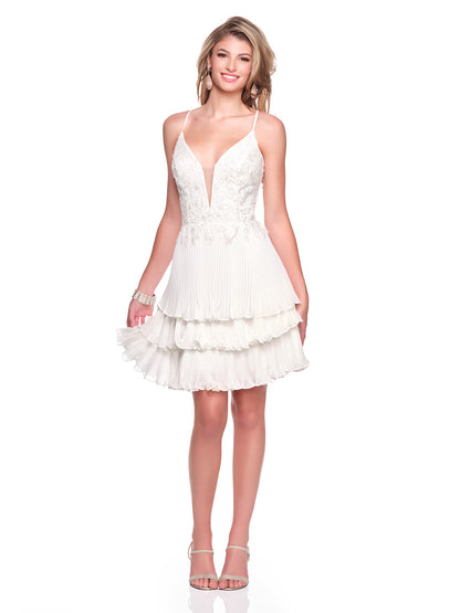 PLEATED TIERED SHORT CHIFFON DRESS