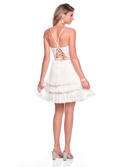 PLEATED TIERED SHORT CHIFFON DRESS