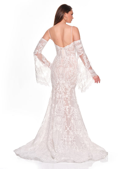 SATIN BRIDAL DRESS WITH SHORT UNDERSKIRT AND BELTED FLORAL DETAIL