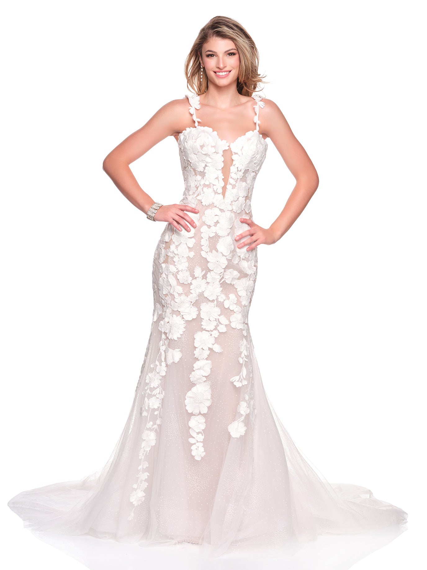 A-LINE BRIDAL GOWN WITH FLORAL MOTIF DETAIL