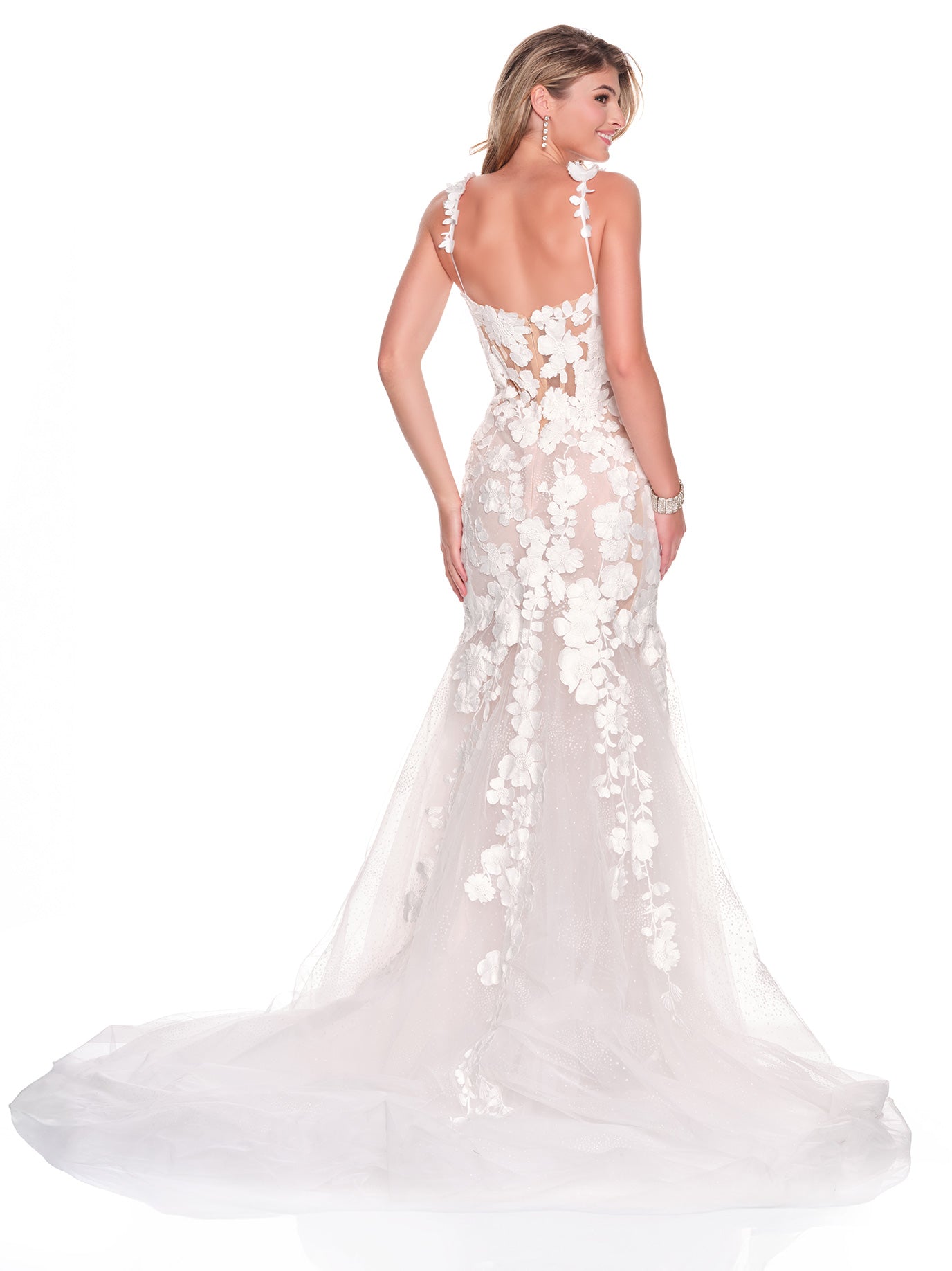 A-LINE BRIDAL GOWN WITH FLORAL MOTIF DETAIL