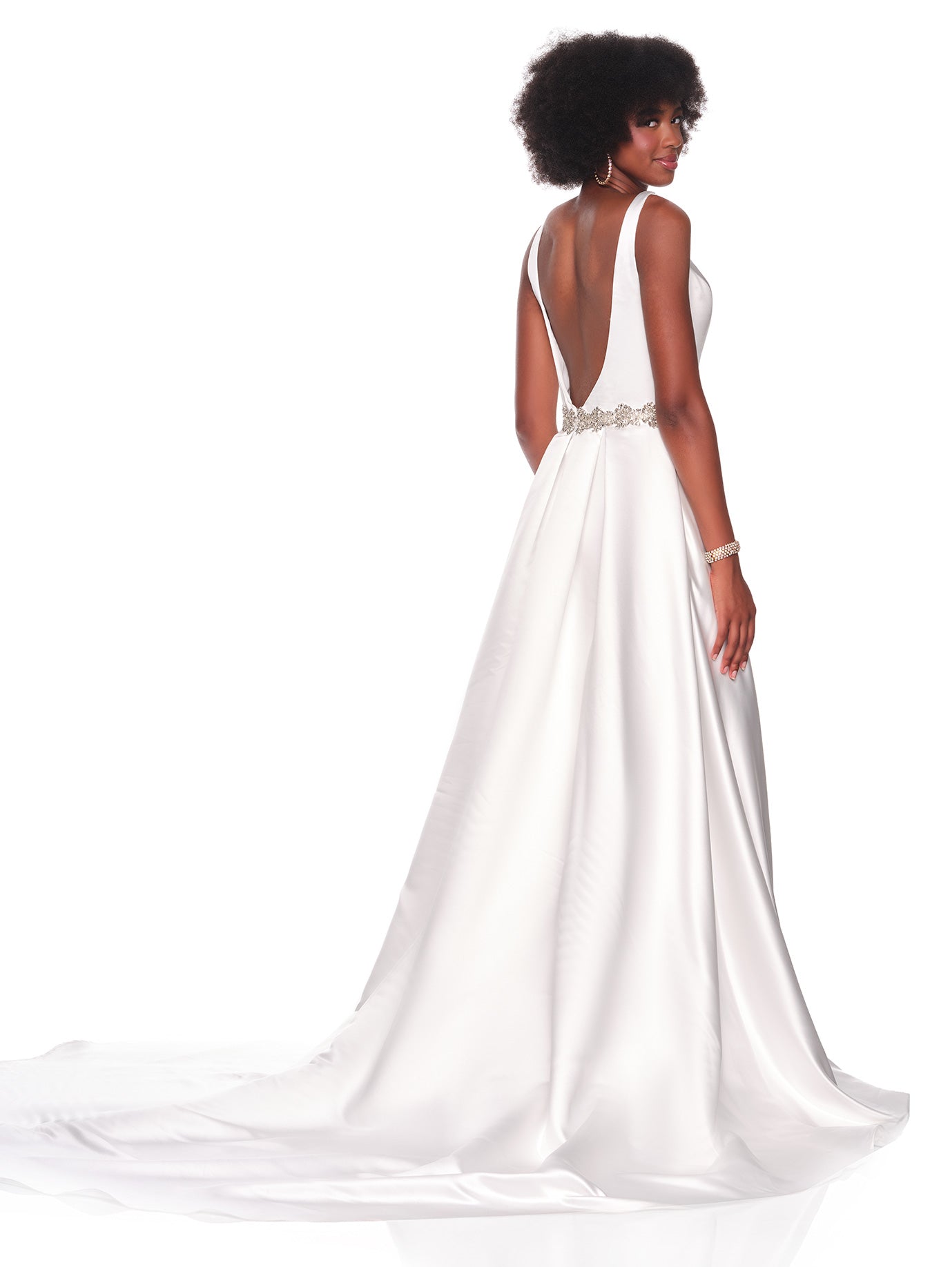 RHINESTONE BELTED SATIN BRIDAL GOWN