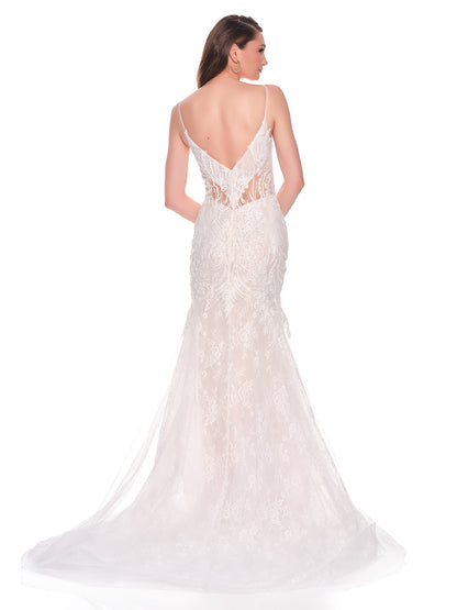 BEADED LACE BRIDAL GOWN WITH ILLUSION BODICE