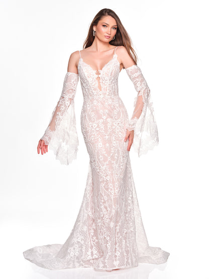 BOHO DETACHABLE SLEEVE LACE BRIDAL GOWN