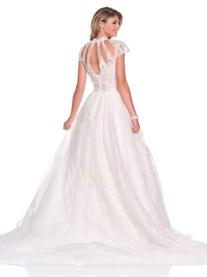 A-LINE BALLGOWN BRIDAL DRESS WITH BEADED HIGH NECK CUT OUT BODICE