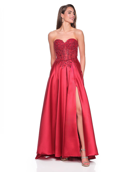 EMBELLISHED ALINE BALLGOWN WITH FRONT SLIT