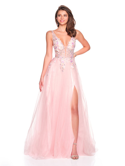 DEEP V NECK DRESS WITH 3D MOTIF