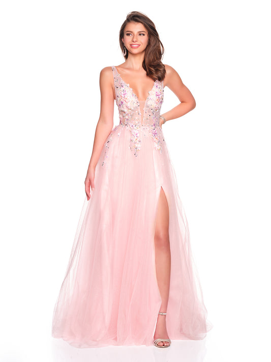 DEEP V NECK DRESS WITH 3D MOTIF