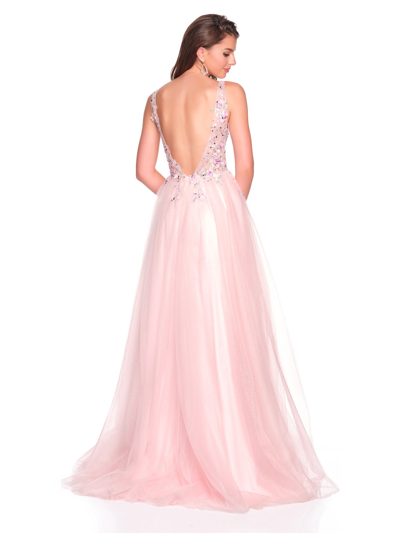 DEEP V NECK DRESS WITH 3D MOTIF