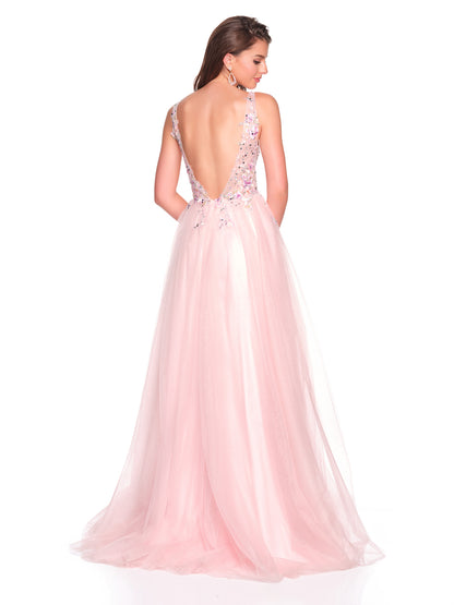 DEEP V NECK DRESS WITH 3D MOTIF